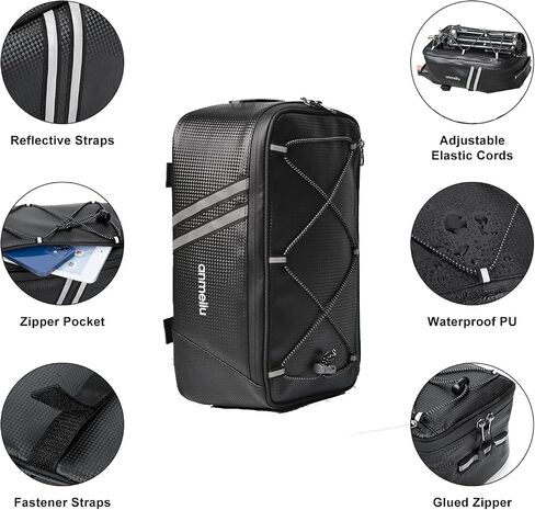 YONTUO Rear Bike Rack with Bike Bag,Bike Cargo Rack with Large Size Reflective and Extra Long Mounting Brackets,Universal Adjustable Touring Carrier Rack,Large Capacity Bike Pannier Rack in Saudi Arabia