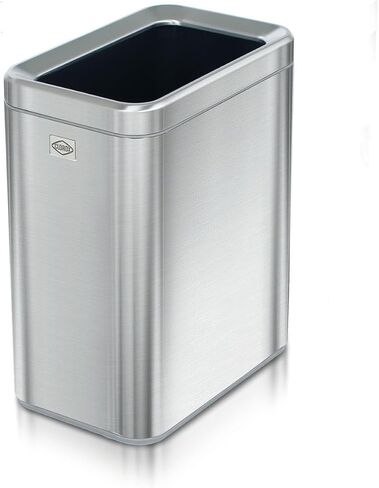 Clorox 13 Gallon Trash Can - 50L Slim Open Top Garbage Bin for Commercial Spaces, Kitchen, Office - Narrow Rectangular Stainless Steel Body with Hinged Rim and Odor Protection in Saudi Arabia
