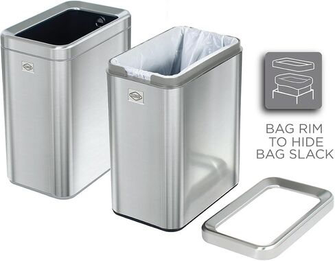 Clorox 13 Gallon Trash Can - 50L Slim Open Top Garbage Bin for Commercial Spaces, Kitchen, Office - Narrow Rectangular Stainless Steel Body with Hinged Rim and Odor Protection in Saudi Arabia