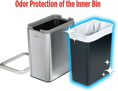 Clorox 13 Gallon Trash Can - 50L Slim Open Top Garbage Bin for Commercial Spaces, Kitchen, Office - Narrow Rectangular Stainless Steel Body with Hinged Rim and Odor Protection in Saudi Arabia