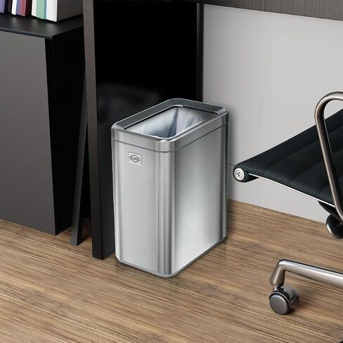 Clorox 13 Gallon Trash Can - 50L Slim Open Top Garbage Bin for Commercial Spaces, Kitchen, Office - Narrow Rectangular Stainless Steel Body with Hinged Rim and Odor Protection in Saudi Arabia
