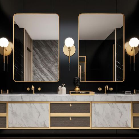 Large Wall Mirror 30x40 Bathroom Mirror, Black Metal Frame Rectangle Mirror with Round Corner, Modern Wall Mounted Vanity Mirror Hangs Horizontal or Vertical in Saudi Arabia