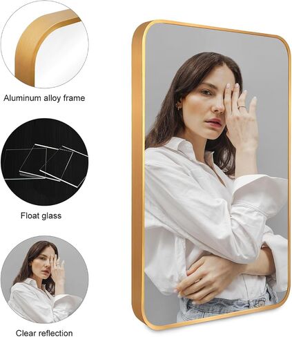 Large Wall Mirror 30x40 Bathroom Mirror, Black Metal Frame Rectangle Mirror with Round Corner, Modern Wall Mounted Vanity Mirror Hangs Horizontal or Vertical in Saudi Arabia