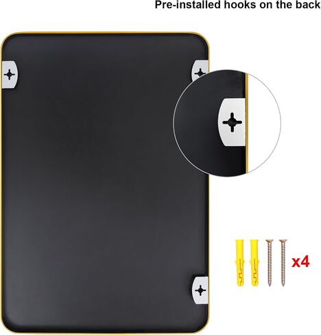 Large Wall Mirror 30x40 Bathroom Mirror, Black Metal Frame Rectangle Mirror with Round Corner, Modern Wall Mounted Vanity Mirror Hangs Horizontal or Vertical in Saudi Arabia