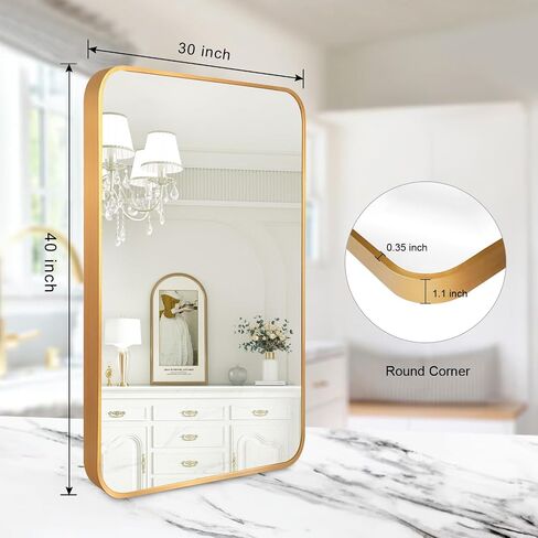 Large Wall Mirror 30x40 Bathroom Mirror, Black Metal Frame Rectangle Mirror with Round Corner, Modern Wall Mounted Vanity Mirror Hangs Horizontal or Vertical in Saudi Arabia