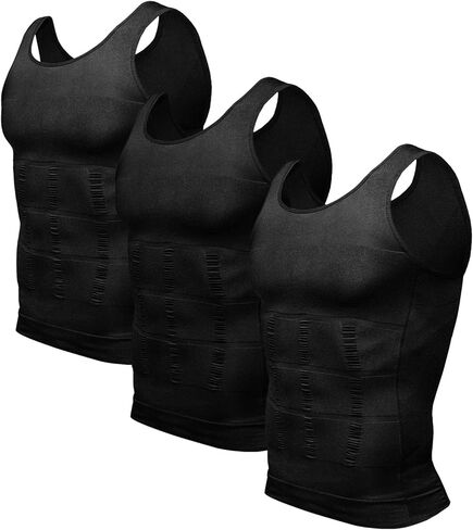 حزمة Odoland - قطعتان من قميص تنحيف الجسم المكون من 3 قطع للرجال وقميص فقدان الوزن وقميص رجالي مضغوط من قطعتين باللون الأسود، مقاس L in Kuwait