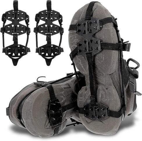 Ice Cleats Snow Spikes for Shoes and Boots, Traction Cleats Crampon with 24 Ice Snow Grips, Winter Outdoor Non-Slip Crampon for Walking, Fishing, Climbing and Hiking in Saudi Arabia