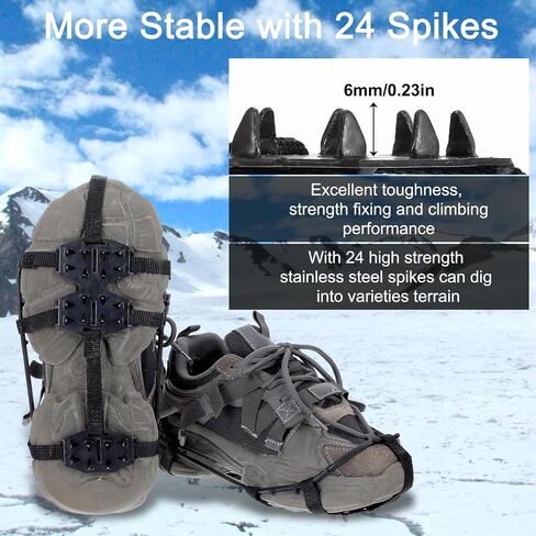 Ice Cleats Snow Spikes for Shoes and Boots, Traction Cleats Crampon with 24 Ice Snow Grips, Winter Outdoor Non-Slip Crampon for Walking, Fishing, Climbing and Hiking in Saudi Arabia