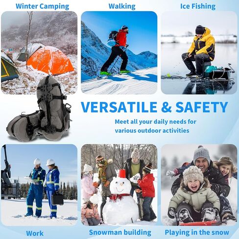 Ice Cleats Snow Spikes for Shoes and Boots, Traction Cleats Crampon with 24 Ice Snow Grips, Winter Outdoor Non-Slip Crampon for Walking, Fishing, Climbing and Hiking in Saudi Arabia