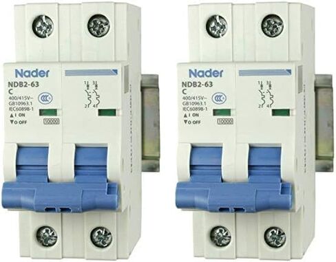 ASI AC Miniature Circuit Breaker - 2 Pole DIN Rail Mount 20 Amp 480 Volt Unit with Shock-Proof Terminations, Trip Curve C, L1, L2 and Neutral Single-Phase Circuits in Saudi Arabia