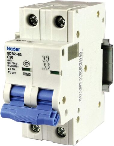 ASI AC Miniature Circuit Breaker - 2 Pole DIN Rail Mount 20 Amp 480 Volt Unit with Shock-Proof Terminations, Trip Curve C, L1, L2 and Neutral Single-Phase Circuits in Saudi Arabia