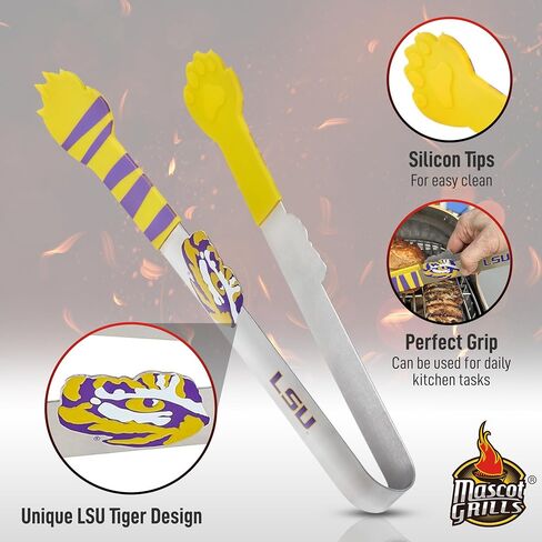LSU University Tiger Tongs - Rust Resistant Kitchen & BBQ Grilling Tongs - Ideal gift for Tailgaters, Campers and Outdoor Cooking in Saudi Arabia