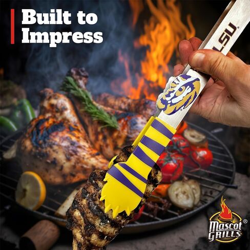 LSU University Tiger Tongs - Rust Resistant Kitchen & BBQ Grilling Tongs - Ideal gift for Tailgaters, Campers and Outdoor Cooking in Saudi Arabia