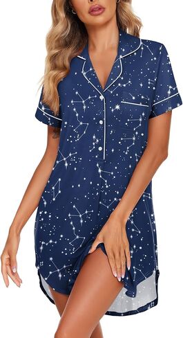 Ekouaer Women's Nightgown Button Down Nightshirt V Neck Sleepshirt Short Sleeve Sleepwear Soft Pajama Dress in Saudi Arabia
