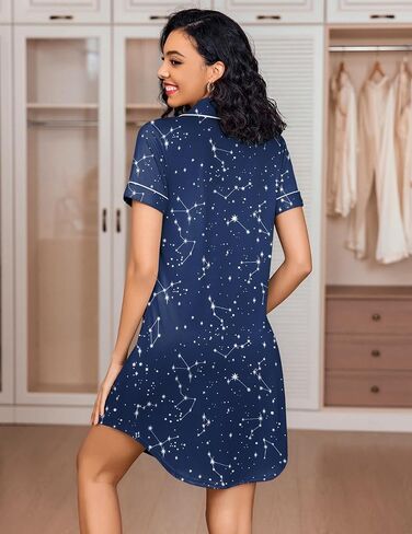 Ekouaer Women's Nightgown Button Down Nightshirt V Neck Sleepshirt Short Sleeve Sleepwear Soft Pajama Dress in Saudi Arabia