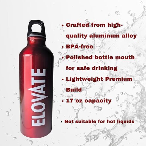 ELOVATE - 17 oz Aluminum Water Bottle - BPA Free Uninsulated Water Aluminum Bottle - Lightweight & Durable Aluminum Bottles for Sports, Hiking, Travel - Reusable Water Bottle for Hydration(Red) in Saudi Arabia