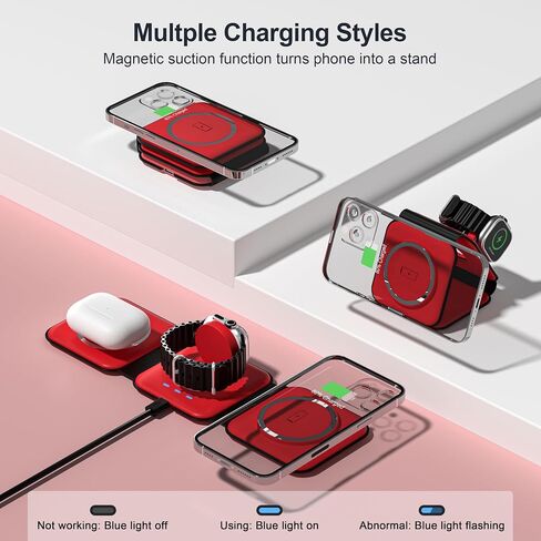UCOMX 3 in 1 Charging Station for Mult-ple Devices,Foldable 3 in 1 Wireless Charger for Travel,Nano Wireless Charging Station for iPhone 15 14 13 12 Pro Max/Watch 9 8 7 6 5 4 3 Ultral/AirPod Pro in Saudi Arabia