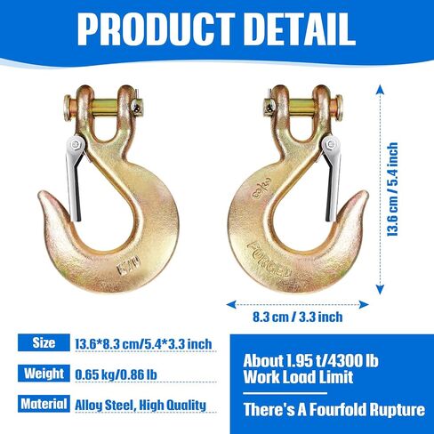 2 Pack 5/16 Inch Chain Hook, Tow Chains with Hooks Clevis Slip Hook with Latch Safety Hook G70 Tow Chain Clevis Grab Hook for Trailer Truck Transport Tow Chain Hook Drag Chain Hooks Heavy Load in Saudi Arabia