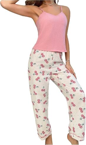 Verdusa Women's 2 Piece Printed Pajama Sets Sleepwear Spaghetti Strap Cami Top and Pants Pj Set in Saudi Arabia