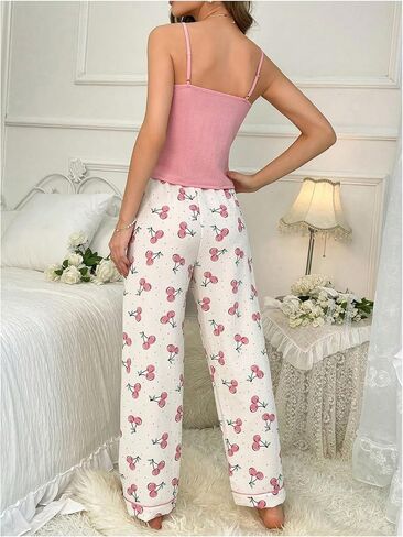 Verdusa Women's 2 Piece Printed Pajama Sets Sleepwear Spaghetti Strap Cami Top and Pants Pj Set in Saudi Arabia