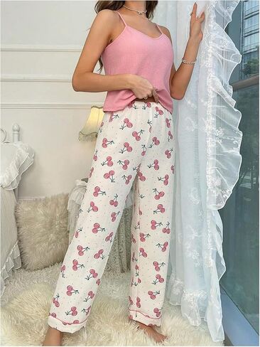 Verdusa Women's 2 Piece Printed Pajama Sets Sleepwear Spaghetti Strap Cami Top and Pants Pj Set in Saudi Arabia