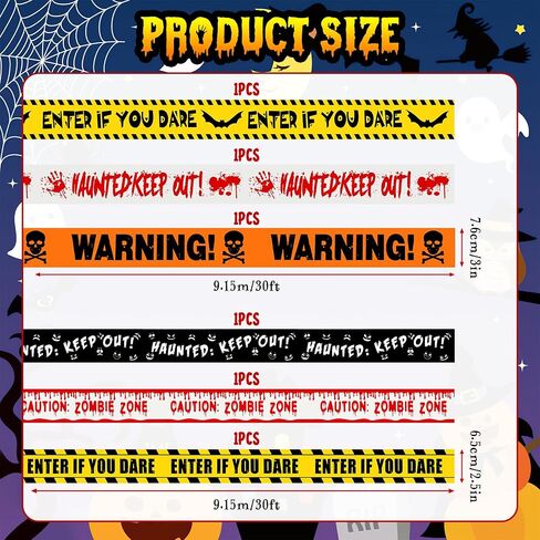 6Pcs Halloween Fright Tape 180ft/54.9m Halloween Caution Tape Warning Tape Enter If You Dare Tape Haunted Keep Out Tape Outdoor Halloween Party Decorations for Room Door Haunted Houses No Stickiness in Saudi Arabia