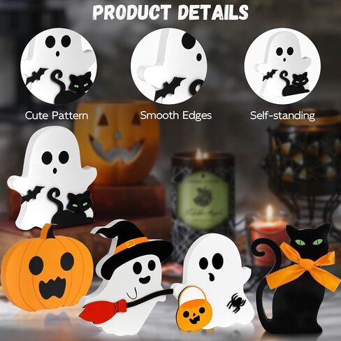 Halloween Decorations Indoor Cute Ghost: 5pcs Wooden Decor Tray Tiered on Table - Home Kitchen Pumpkin Sign in Kuwait