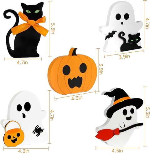 Halloween Decorations Indoor Cute Ghost: 5pcs Wooden Decor Tray Tiered on Table - Home Kitchen Pumpkin Sign in Kuwait