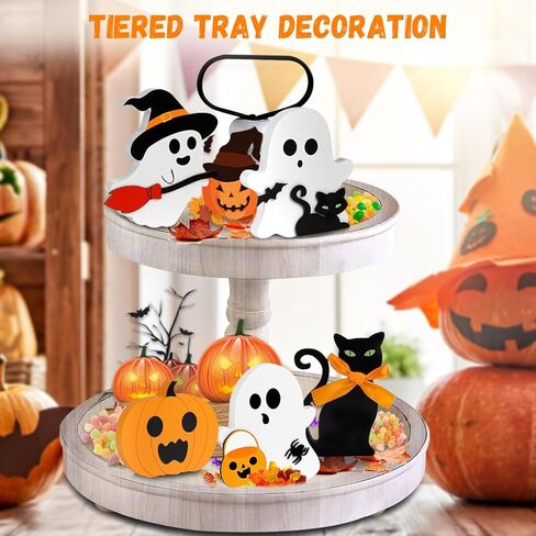 Halloween Decorations Indoor Cute Ghost: 5pcs Wooden Decor Tray Tiered on Table - Home Kitchen Pumpkin Sign in Kuwait