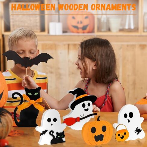 Halloween Decorations Indoor Cute Ghost: 5pcs Wooden Decor Tray Tiered on Table - Home Kitchen Pumpkin Sign in Kuwait