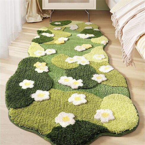 Moss Rug Floral Area Rugs, Large 24''x63'' Plant Flower Runner Rugs for Bedroom, 3D Cute Green Forest Grass Aesthetic Plush Carpet Decor, Living Room Kids Room Non Slip (Style-2) in Saudi Arabia