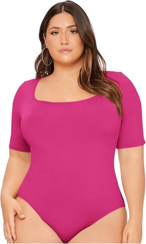 OYOANGLE Women's Plus Size Basic Short Sleeve Bodysuit Scoop Neck T Shirts Bodysuit Dark Green 3XL in Saudi Arabia