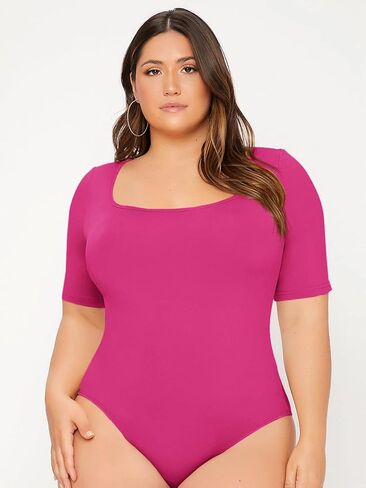 OYOANGLE Women's Plus Size Basic Short Sleeve Bodysuit Scoop Neck T Shirts Bodysuit Dark Green 3XL in Saudi Arabia