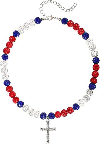 Beaded Baseball Necklace, 16in Baseball Rhinestone Necklace with Cross Pendant Adjustable Bead Chain Necklaces Baseball Accessories Drip Necklace for Baseball Lovers in Saudi Arabia