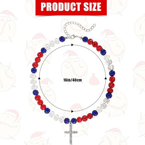 Beaded Baseball Necklace, 16in Baseball Rhinestone Necklace with Cross Pendant Adjustable Bead Chain Necklaces Baseball Accessories Drip Necklace for Baseball Lovers in Saudi Arabia