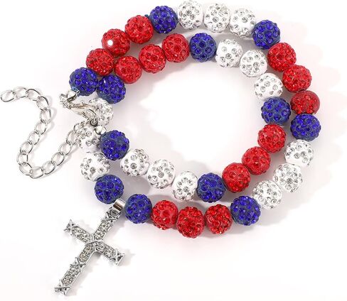 Beaded Baseball Necklace, 16in Baseball Rhinestone Necklace with Cross Pendant Adjustable Bead Chain Necklaces Baseball Accessories Drip Necklace for Baseball Lovers in Saudi Arabia