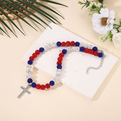 Beaded Baseball Necklace, 16in Baseball Rhinestone Necklace with Cross Pendant Adjustable Bead Chain Necklaces Baseball Accessories Drip Necklace for Baseball Lovers in Saudi Arabia