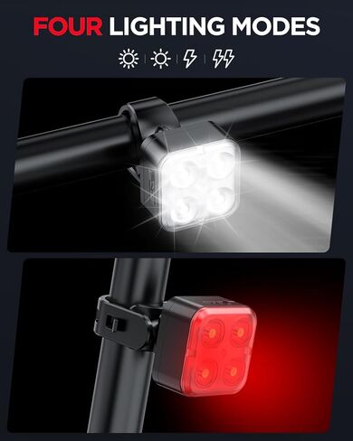 Akale Bike Lights Set, Rechargeable Bicycle Lights Front and Rear, 4 Light Mode Options, Bike Headlight, IPX4 Waterproof, Easy to Install for Men Women Road （ 2 Pack ） in Saudi Arabia