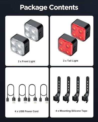 Akale Bike Lights Set, Rechargeable Bicycle Lights Front and Rear, 4 Light Mode Options, Bike Headlight, IPX4 Waterproof, Easy to Install for Men Women Road （ 2 Pack ） in Saudi Arabia