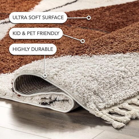 nuLOOM Kali Geometric 7x9 Shag Area Rug for Living Room Bedroom Dining Room Nursery Kitchen, Rust/Ivory in Saudi Arabia