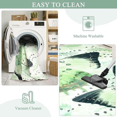 Butterfly Green Area Rugs 5x7, Machine Washable Carpet for Living Room Ultra-Thin Non Slip Rug for Bedroom, Modern Insect Print Area Rug for Nursery Office Play Room Classroom in Saudi Arabia