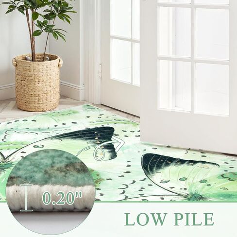 Butterfly Green Area Rugs 5x7, Machine Washable Carpet for Living Room Ultra-Thin Non Slip Rug for Bedroom, Modern Insect Print Area Rug for Nursery Office Play Room Classroom in Saudi Arabia