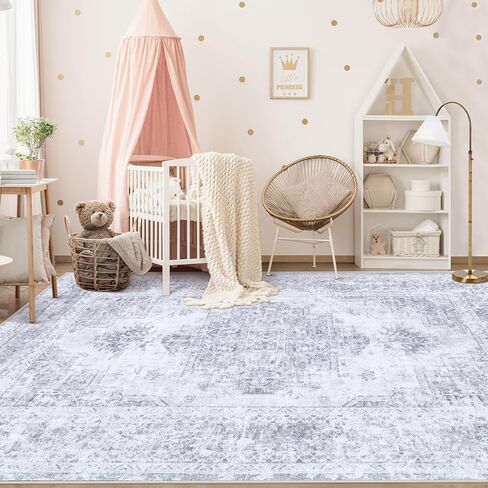 Area Rug 6x9 Living Room Rug, Machine Washable Vintage Distressed Medallion Rug Non-Slip Soft Low Pile Large Indoor Rugs for Bedroom Kitchen Dining Room Office(LightGrey,6'x9') in Saudi Arabia