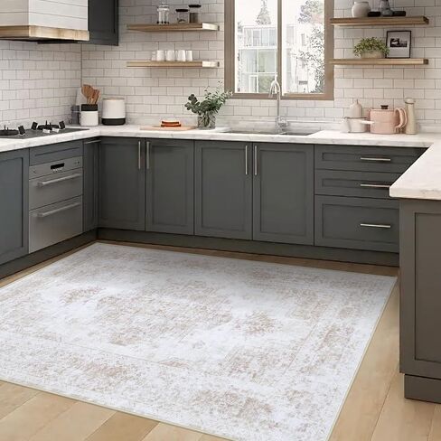Area Rug 6x9 Living Room Rug, Machine Washable Vintage Distressed Medallion Rug Non-Slip Soft Low Pile Large Indoor Rugs for Bedroom Kitchen Dining Room Office(LightGrey,6'x9') in Saudi Arabia