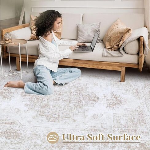 Area Rug 6x9 Living Room Rug, Machine Washable Vintage Distressed Medallion Rug Non-Slip Soft Low Pile Large Indoor Rugs for Bedroom Kitchen Dining Room Office(LightGrey,6'x9') in Saudi Arabia