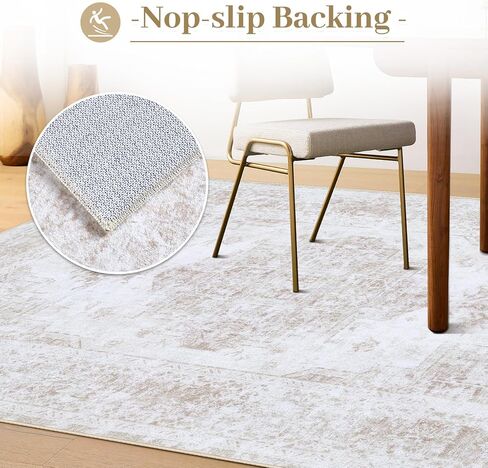 Area Rug 6x9 Living Room Rug, Machine Washable Vintage Distressed Medallion Rug Non-Slip Soft Low Pile Large Indoor Rugs for Bedroom Kitchen Dining Room Office(LightGrey,6'x9') in Saudi Arabia