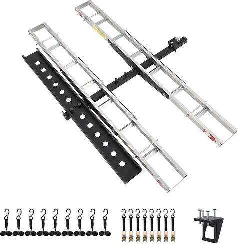 Double Motorcycle Carrier, 600 Lbs Aluminum Motorcycle Hitch Carrier with 59 Inch Long Detachable Load Ramp, Heavy Duty Hitch-Mounted Dirt Bike Rack with Tie-Down Strap for Car, Truck in Saudi Arabia