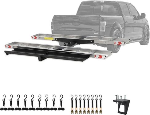 Double Motorcycle Carrier, 600 Lbs Aluminum Motorcycle Hitch Carrier with 59 Inch Long Detachable Load Ramp, Heavy Duty Hitch-Mounted Dirt Bike Rack with Tie-Down Strap for Car, Truck in Saudi Arabia