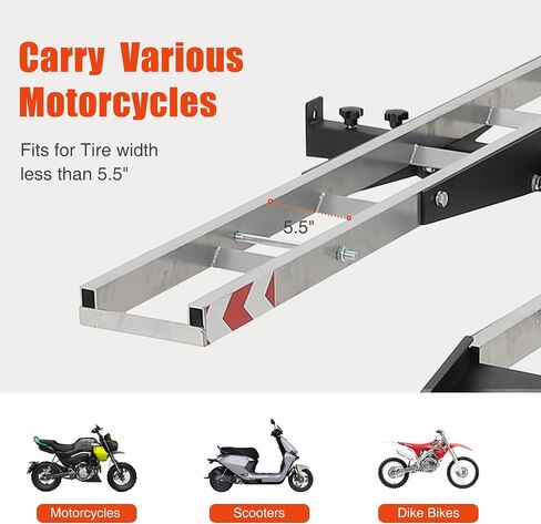Double Motorcycle Carrier, 600 Lbs Aluminum Motorcycle Hitch Carrier with 59 Inch Long Detachable Load Ramp, Heavy Duty Hitch-Mounted Dirt Bike Rack with Tie-Down Strap for Car, Truck in Saudi Arabia