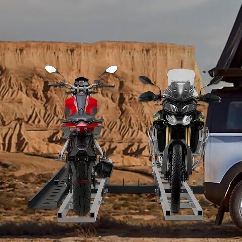 Double Motorcycle Carrier, 600 Lbs Aluminum Motorcycle Hitch Carrier with 59 Inch Long Detachable Load Ramp, Heavy Duty Hitch-Mounted Dirt Bike Rack with Tie-Down Strap for Car, Truck in Saudi Arabia